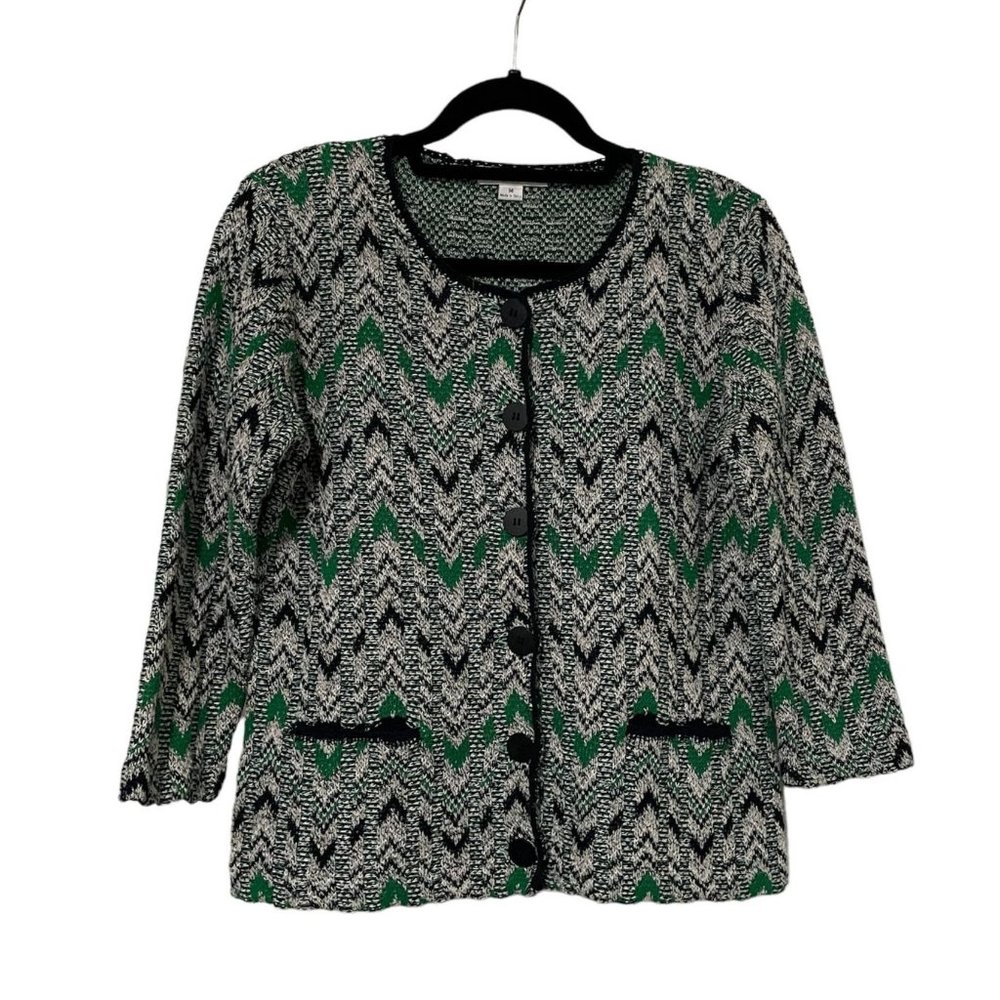 Pendleton Cardigan Cotton Silk Blend Button Up Pockets Chevron Knit Petite Sz M
